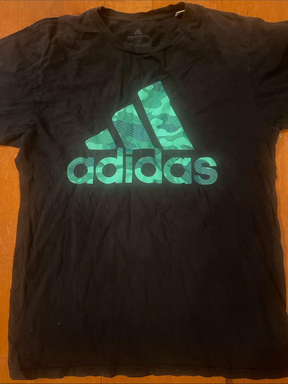 adidas Black Tee with Teal Camo Logo